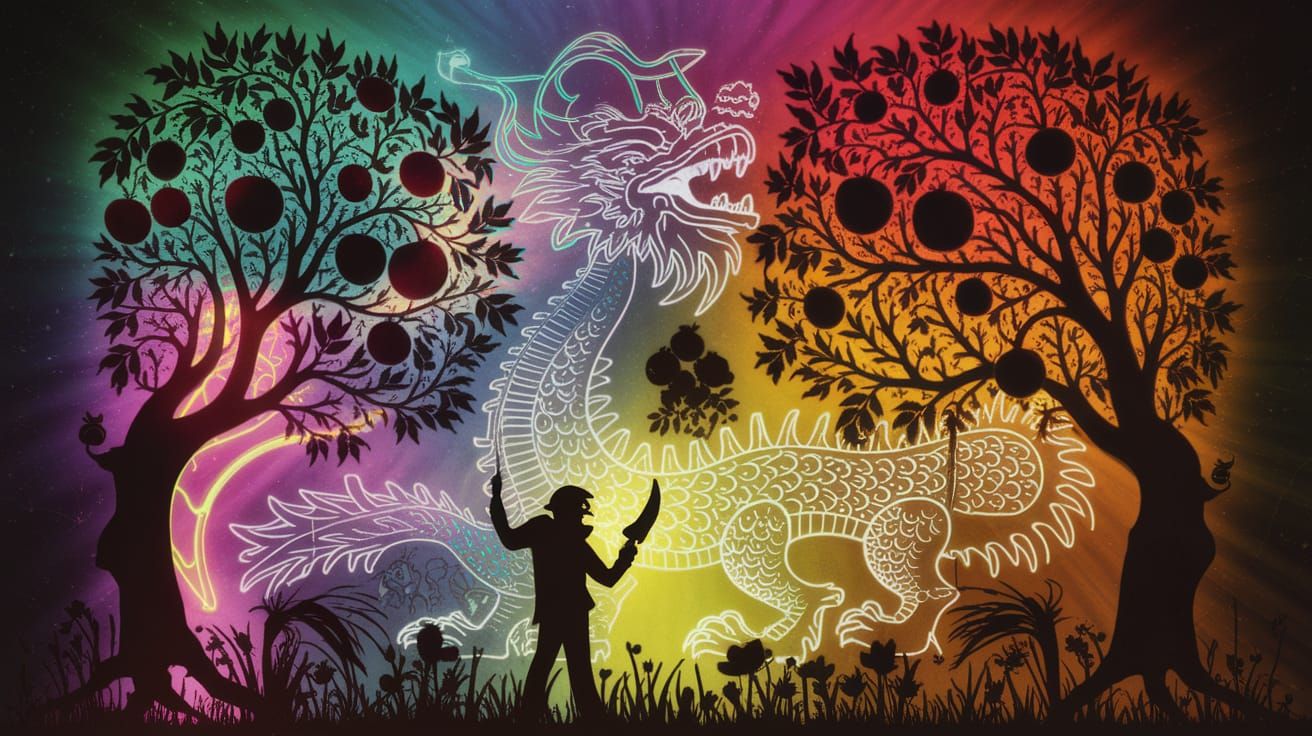 Holographic Cutout Figures Guarded by Dragon