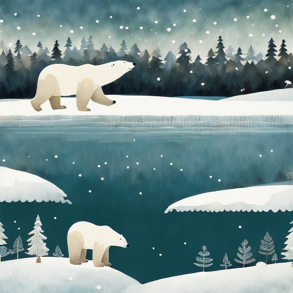Whimsical Polar Bear Children's Book Illustration