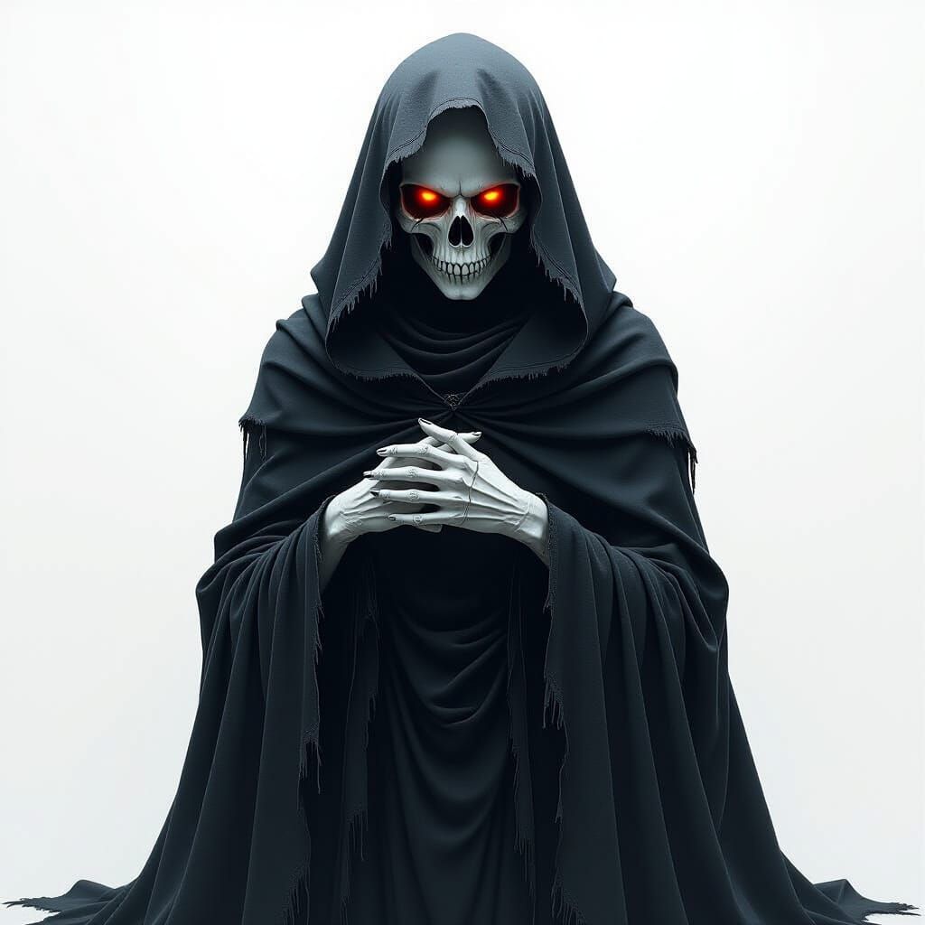 Hooded Skeletal Figure in Dark Surrealism Style