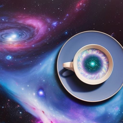 Galaxy in Teacup: Holographic Astral Cosmic Illustration