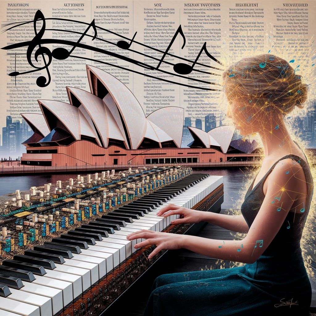 Mixed Media Collage: Sydney Opera House & Cy Twombly Style G...