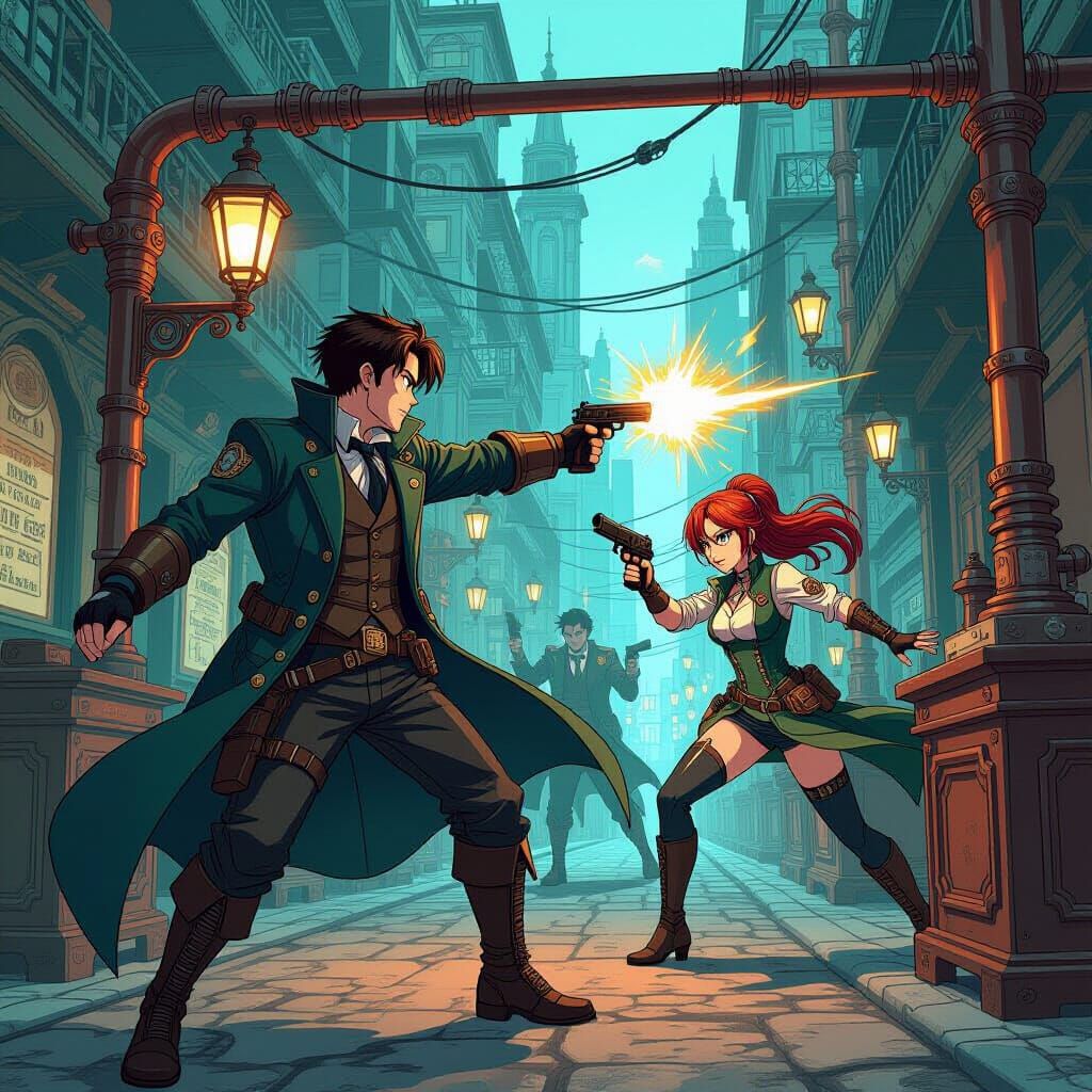 Steampunk Neo Fights Agents in Victorian Matrix