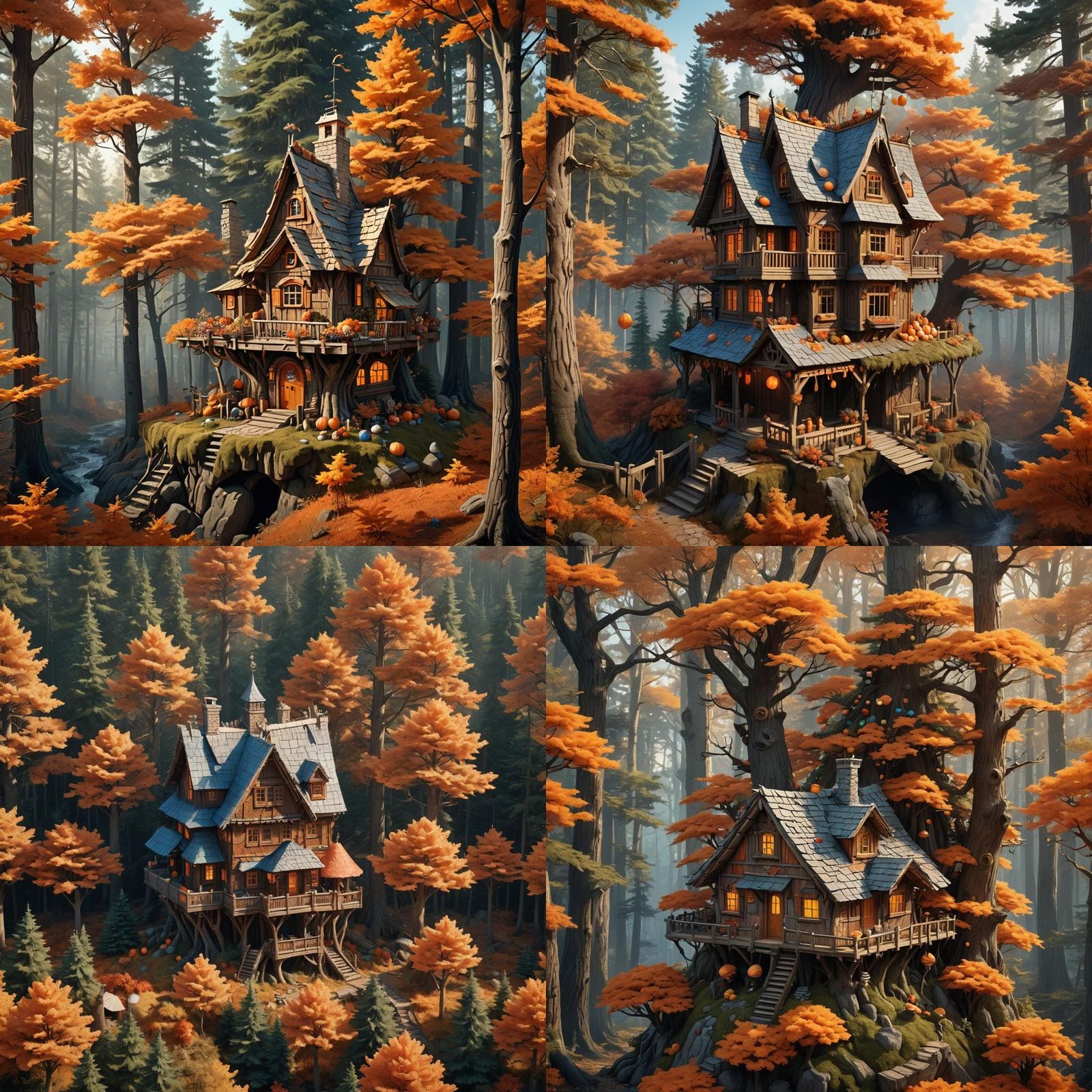 Enchanted Autumn Forest House with Candy Tree