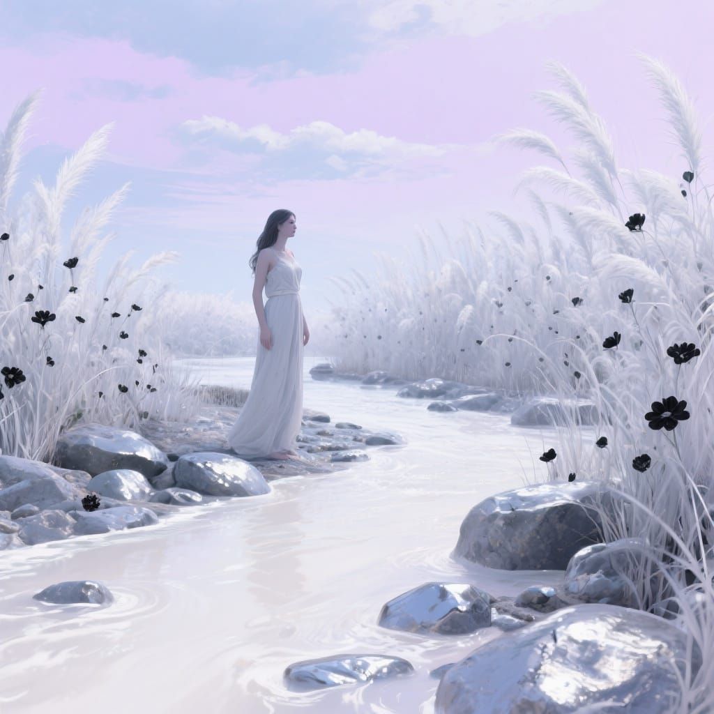 Ethereal Milk River Landscape in Digital Art Style