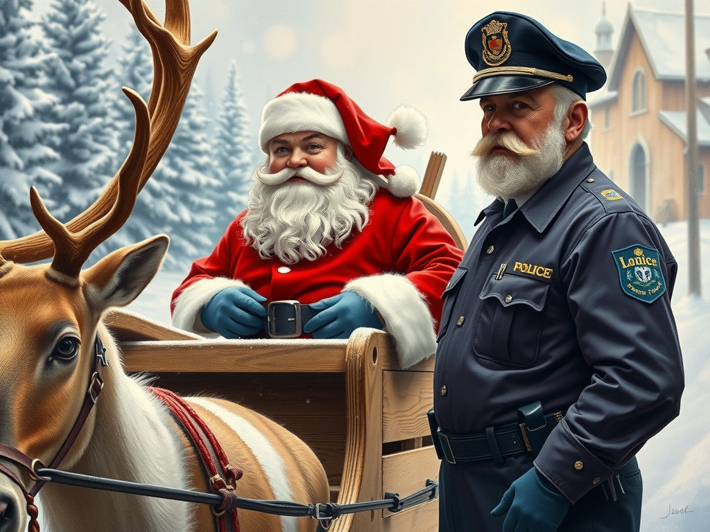 Santa Stopped by Police: Winter Wonderland Scene