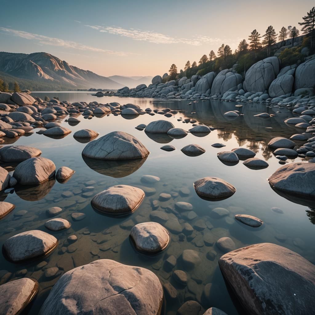 Glassy Boulders Reflect on Silver Lake