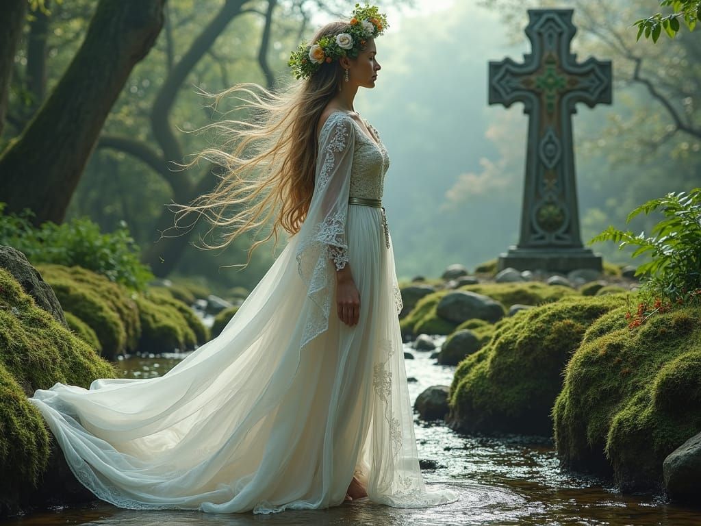 Ethereal Elf in Celtic Forest, Dreamy Art