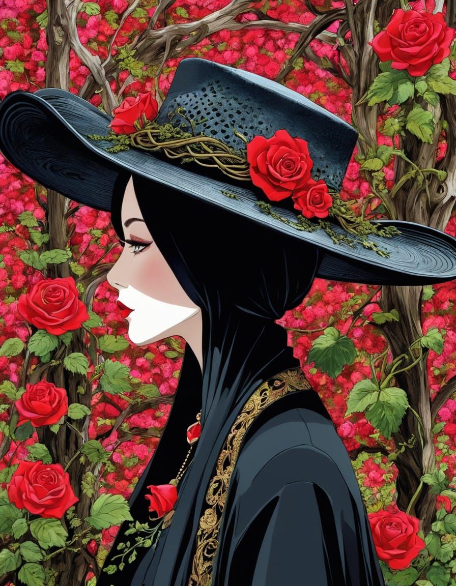 cowboy hat, high contrast, rose