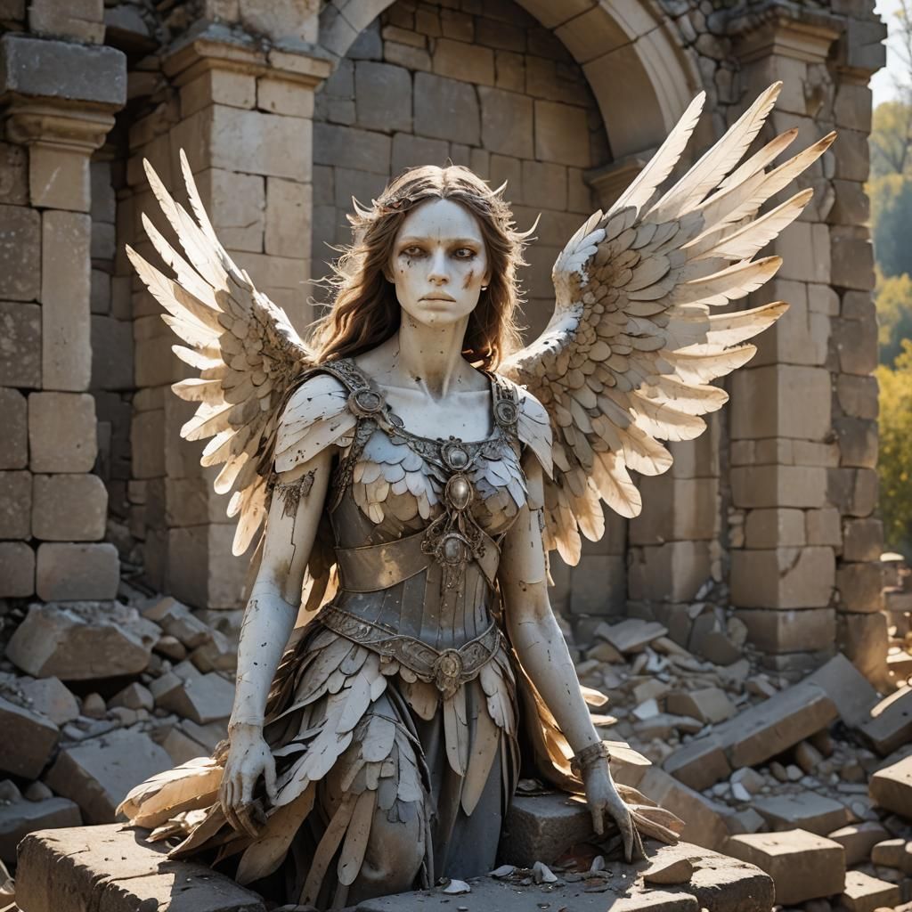 Winged Figure on Ruins in Sunlight
