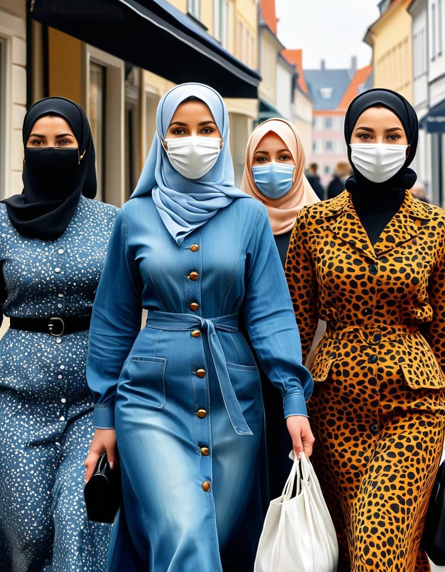 Danish Women in Hijabs Strolling in Copenhagen
