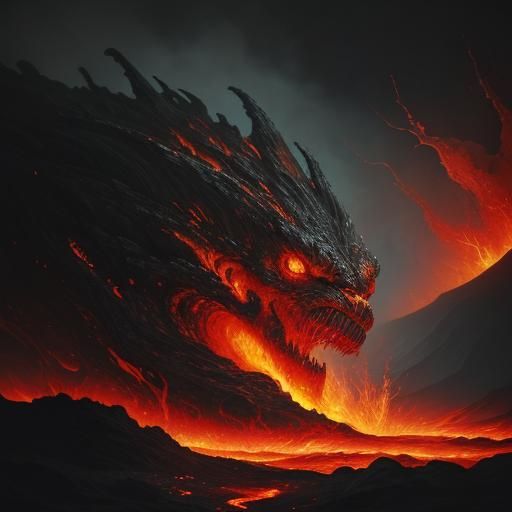 Lava Beast Emerges from Fiery Pit