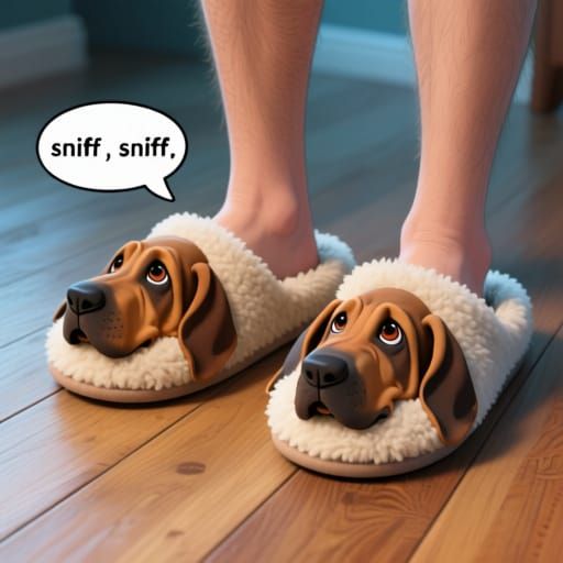 Anthropomorphic Feet in Bloodhound Slipper Art