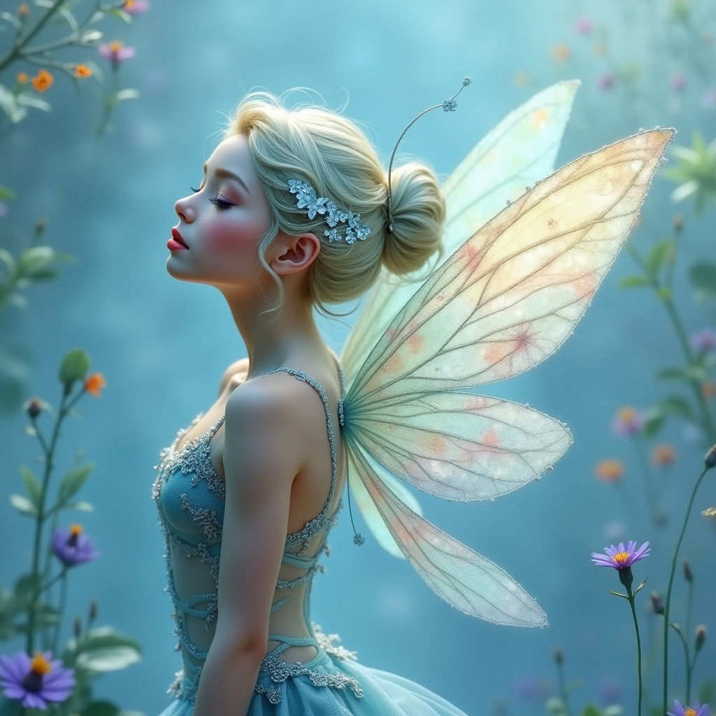 Diamond Blue Fairy in Ethereal Watercolor Garden
