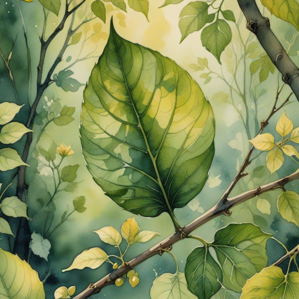 Whimsical Spring Leaf Watercolor Art
