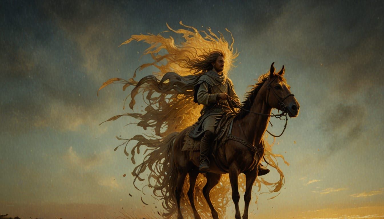 Mahoma Rides an Ethereal Steed in Dreamlike Liminal Space, I...