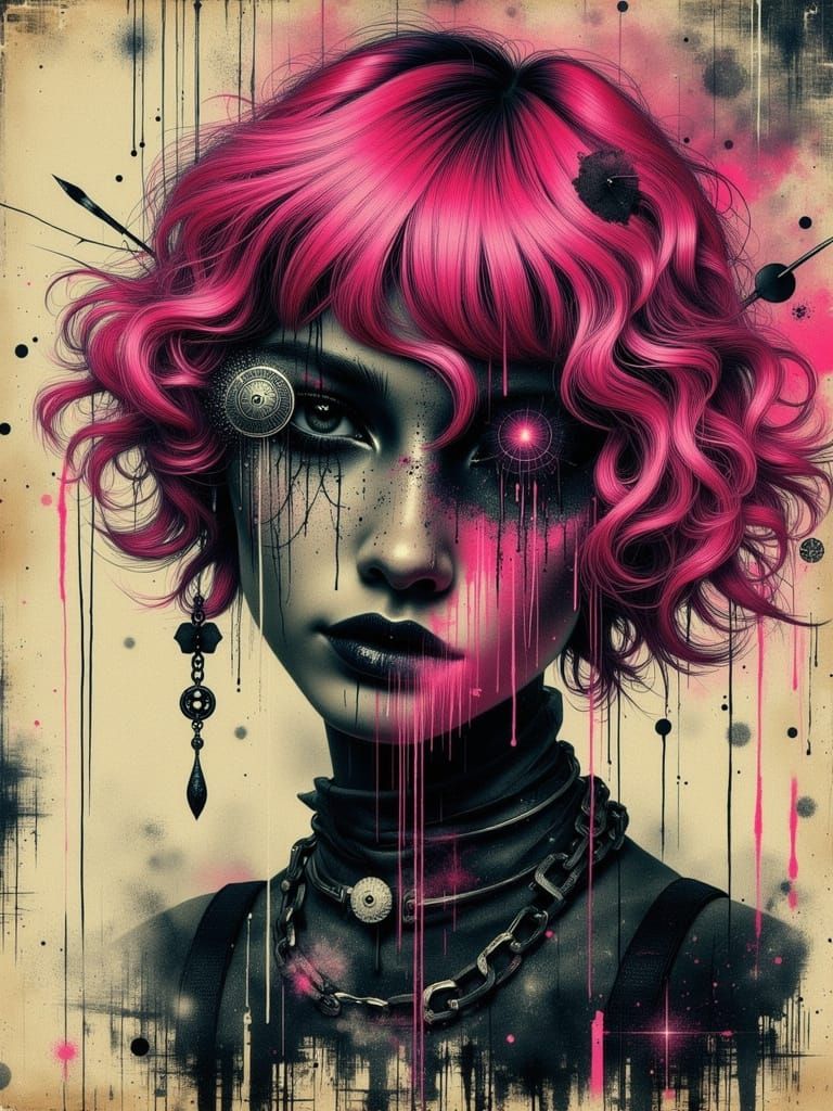 Gothic Abstract Surreal Portrait in Mixed Media Style