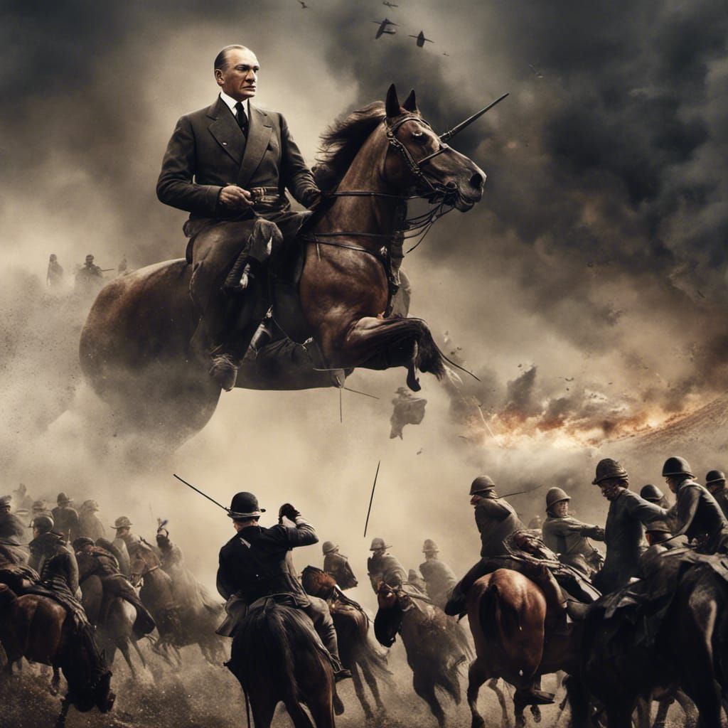 Ataturk in Epic Battle: Cinematic Digital Painting
