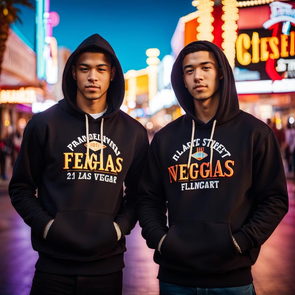 Two Young Men Posing on Fremont Street, Las Vegas