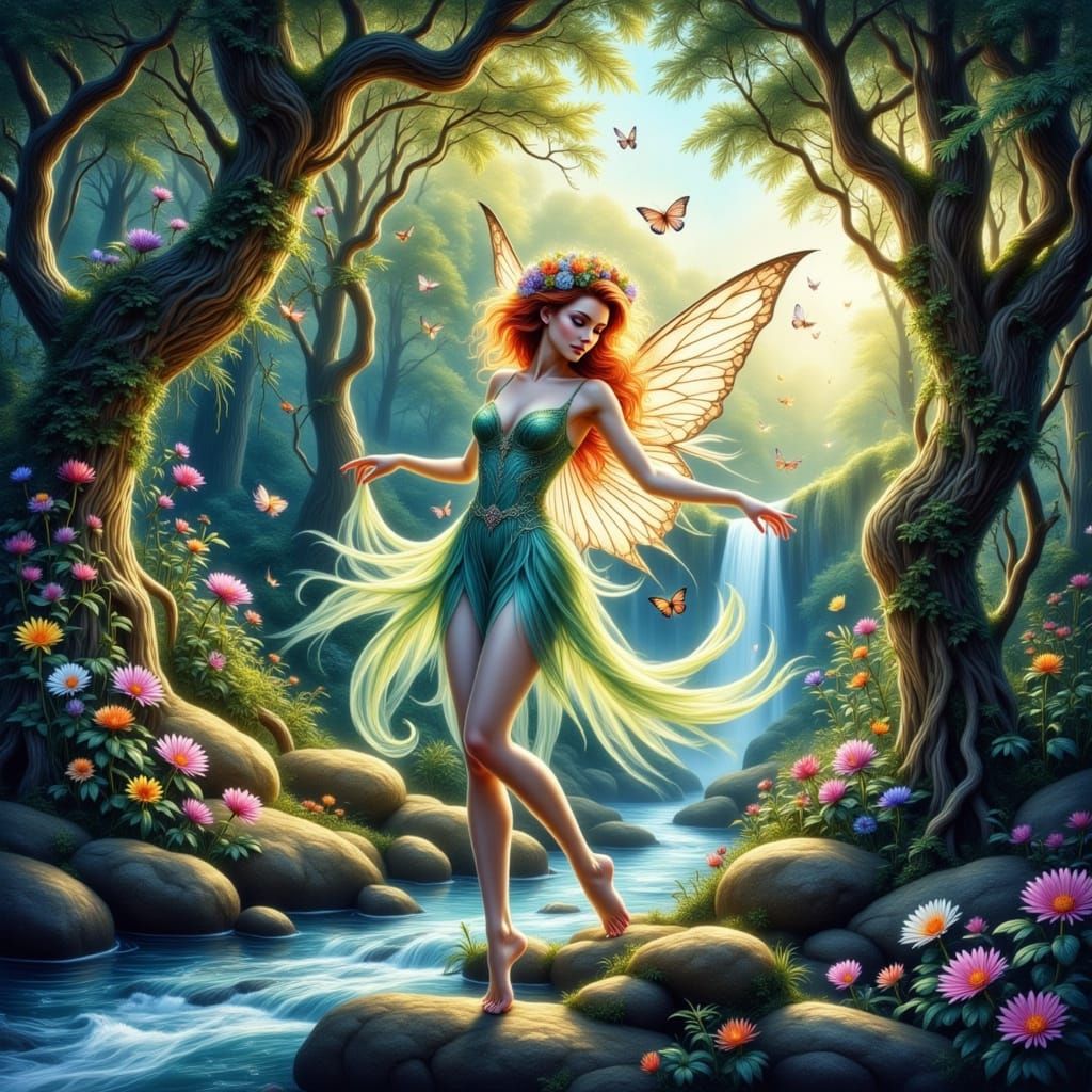 Ethereal Goddess in Enchanted Woods, Inspired by Mary Blair