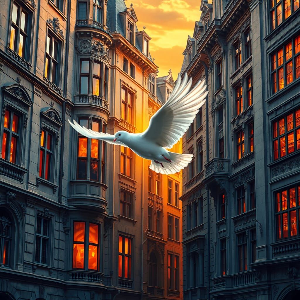 Ethereal Realism - A Dove Soars Amidst Ancient Architecture ...