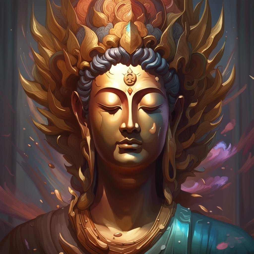 Sorrowful Buddha Portrait in Art Nouveau Style