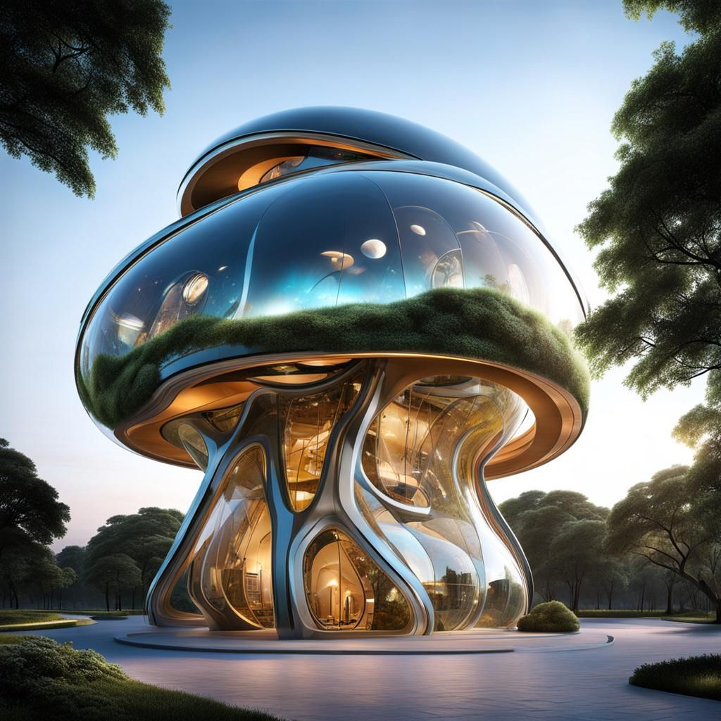 Futuristic Climbing Machine on Glass Building