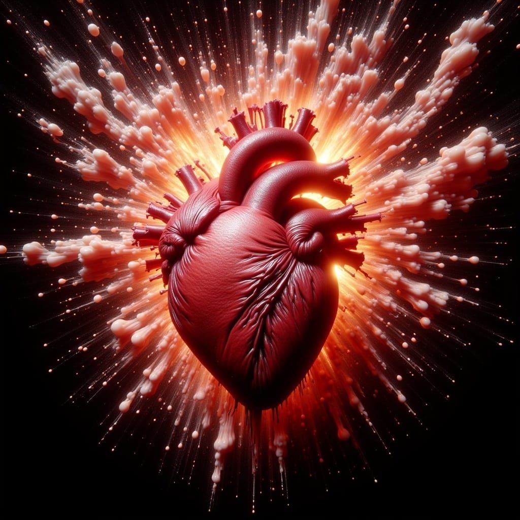 Exploding Heart in Biomechanical Surrealist Style