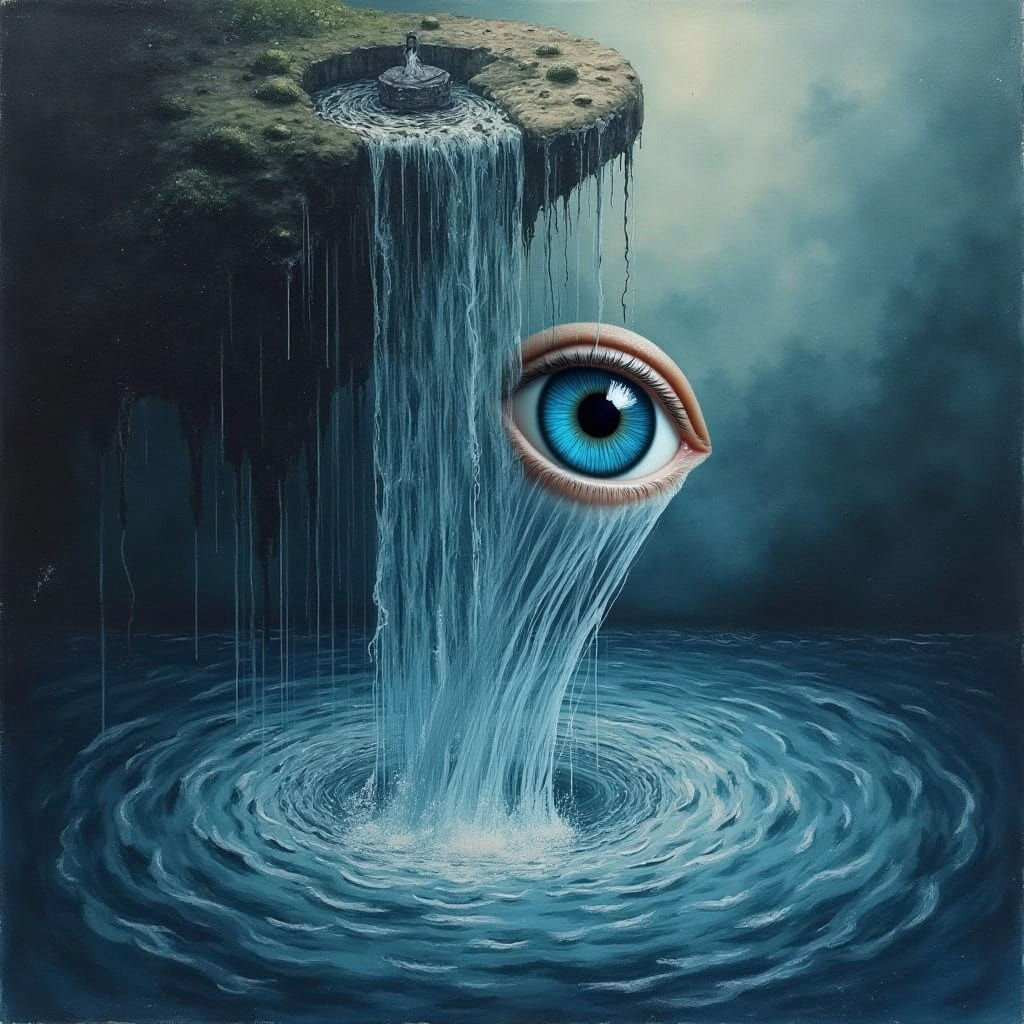 Tears Drowning Dreams in a Flowing Waterfall