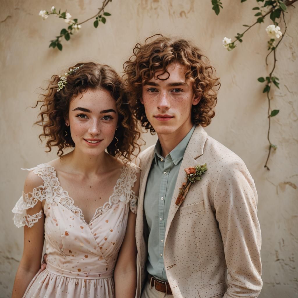 Elegant Portrait of Boy in Dress with Girl