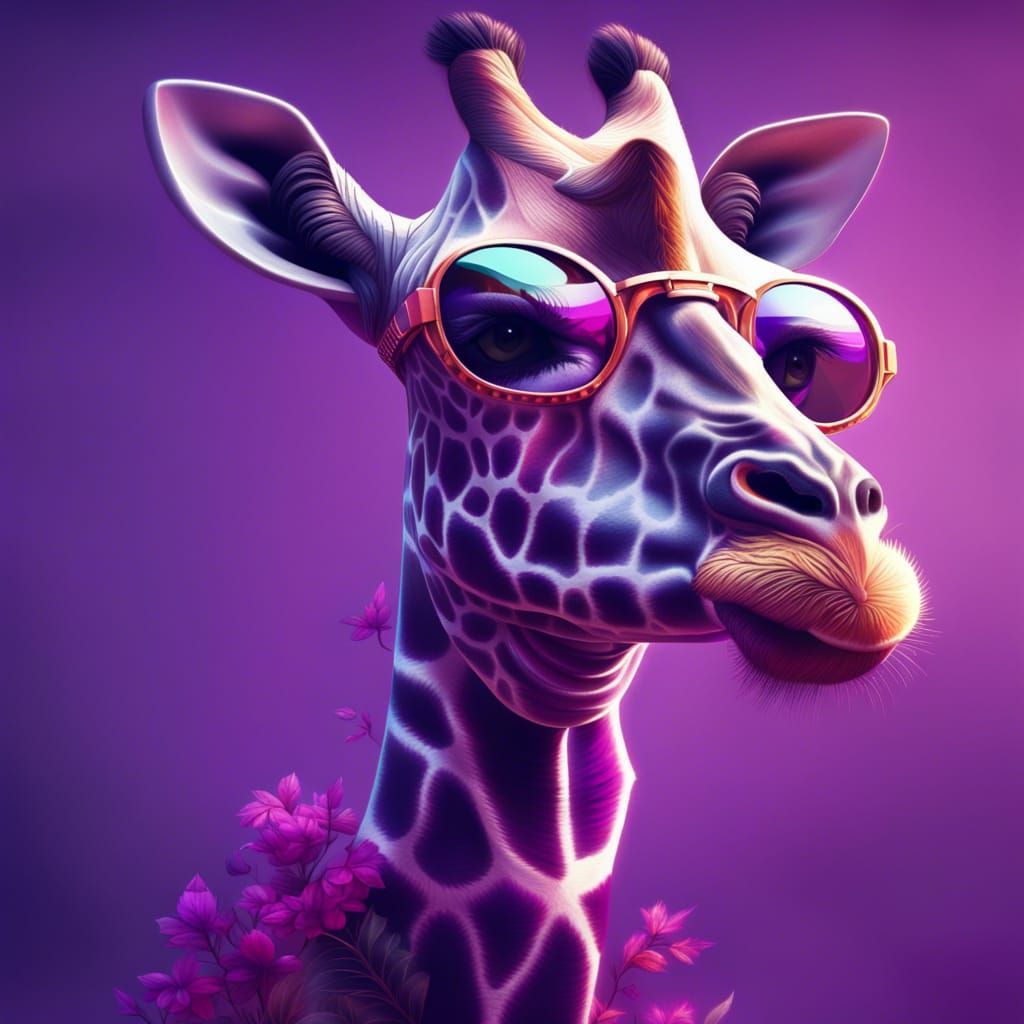 Giraffe in Purple Shades: Photorealistic Digital Art