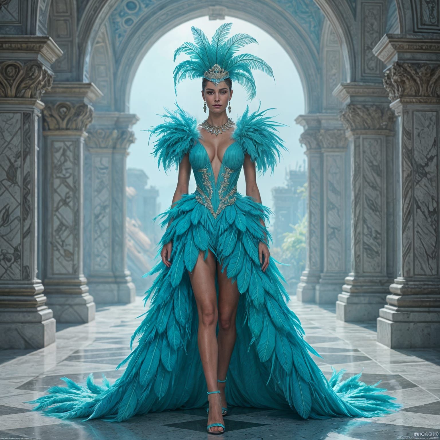 Avant Garde Feather Outfit in Deep, Fantasy Colors