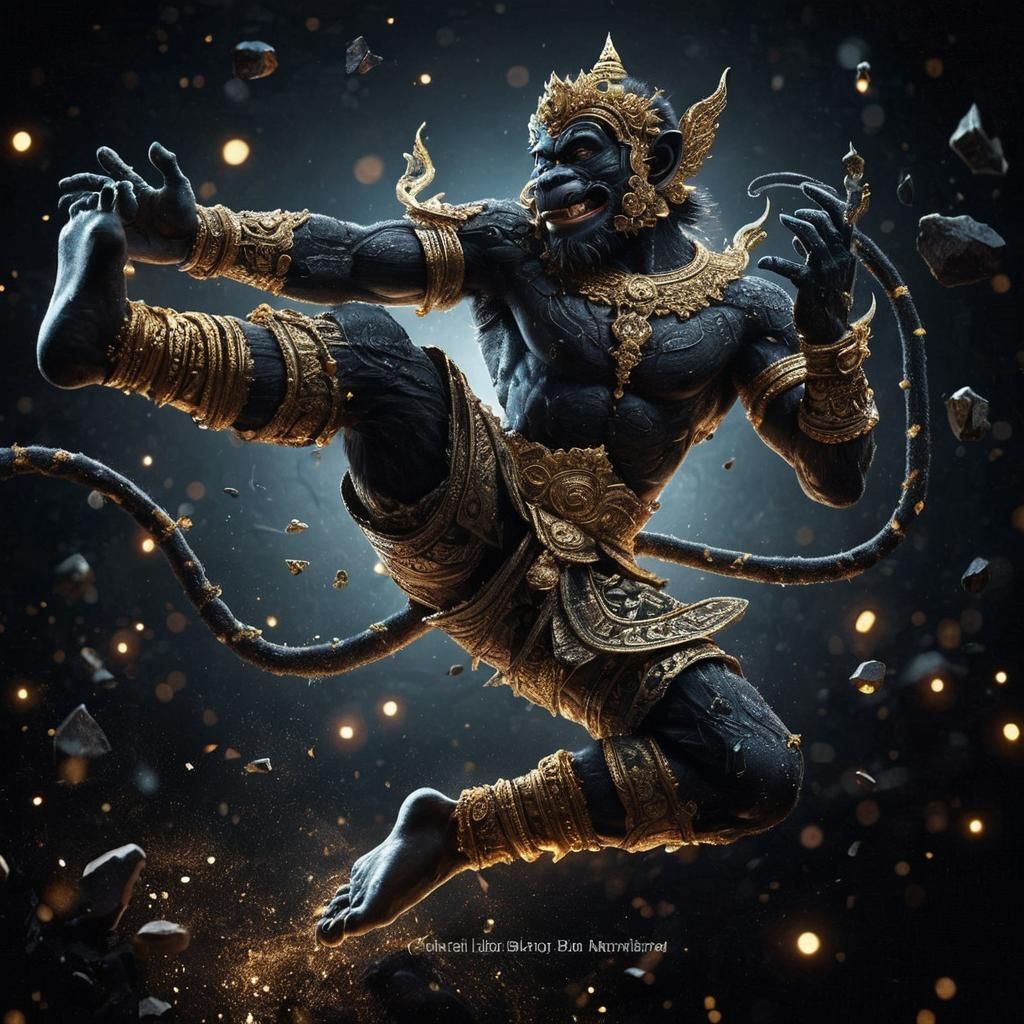 Golden Hanuman in Heroic Muay Thai Stance