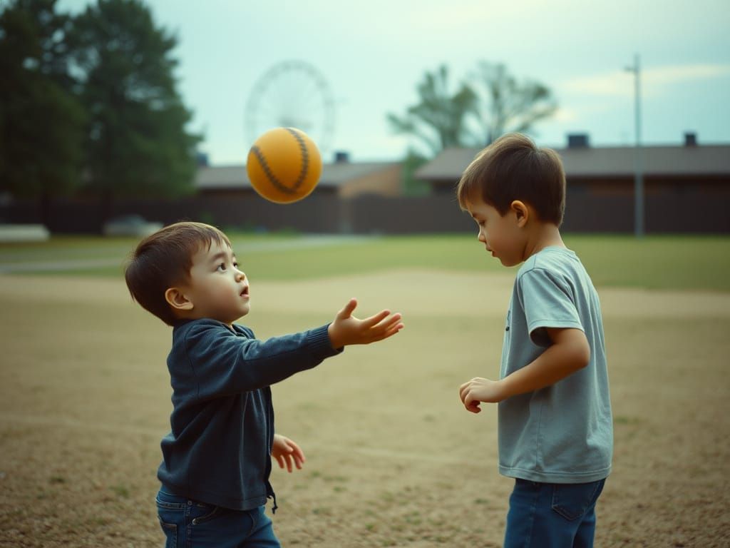 Boys Playing Catch Cinematic Film Still