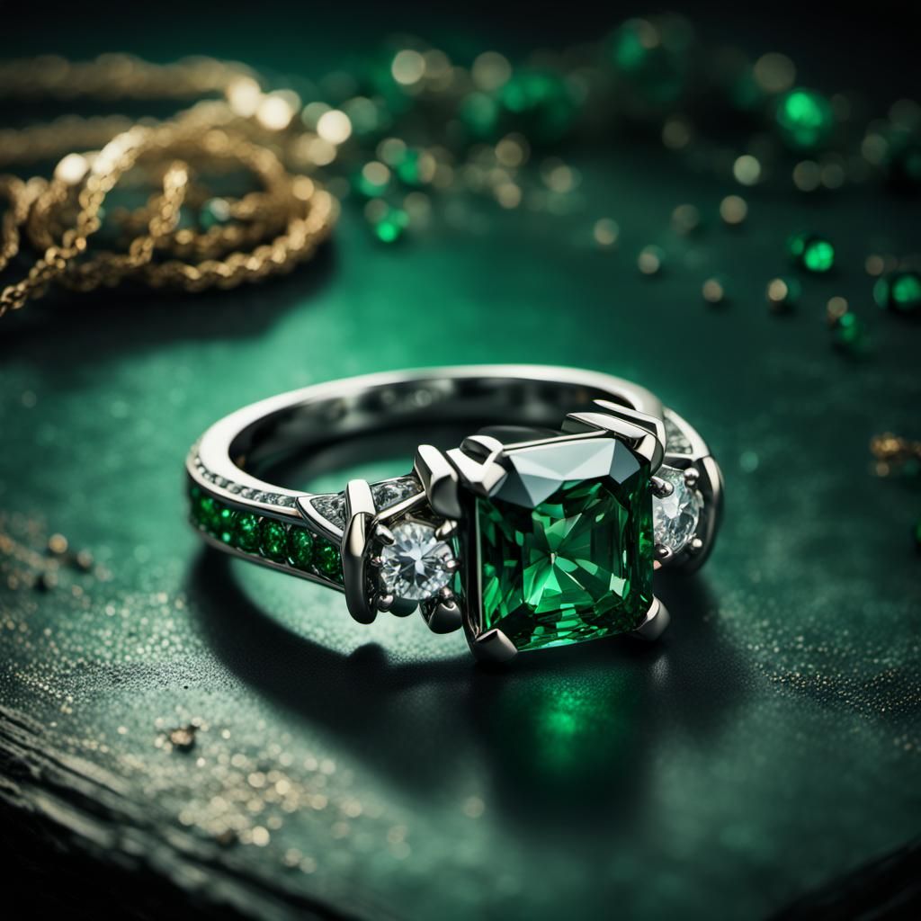 Slytherin Diamond Ring and Necklace: Digital Art