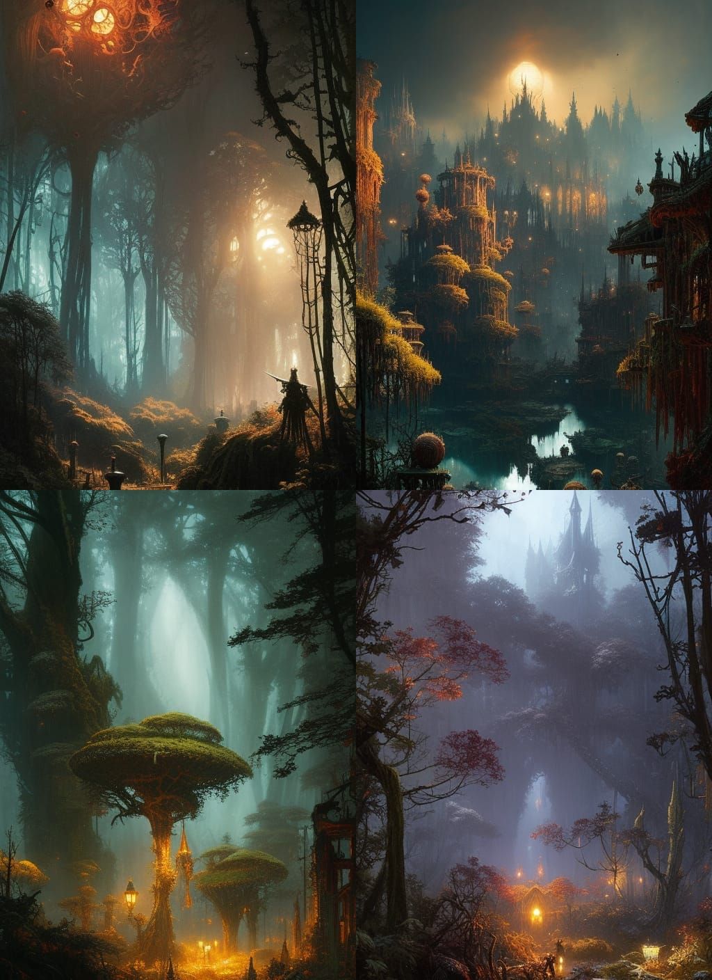 Surreal Mushroom Planet in Dark Watercolor Style