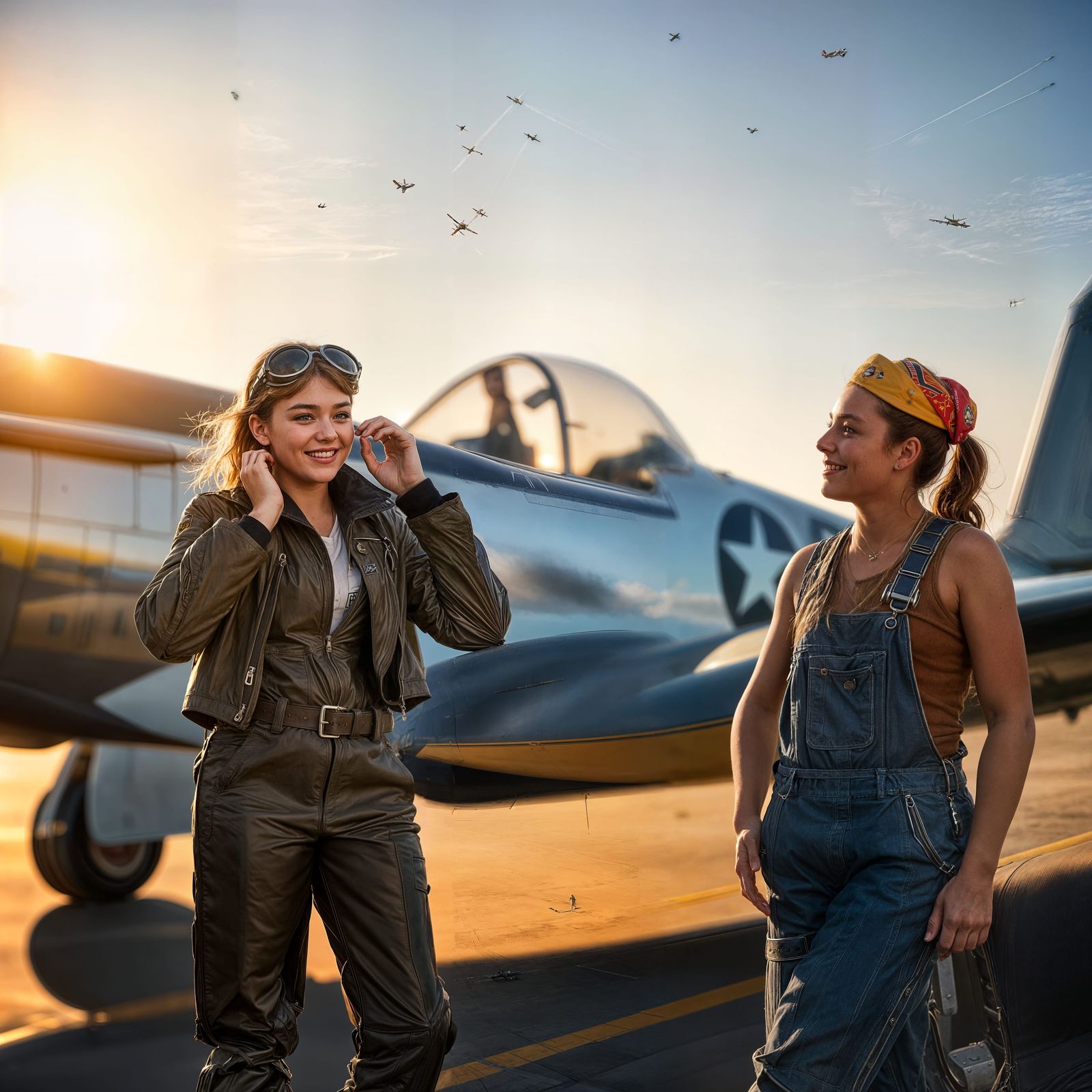 Florence Pugh Ready for Flight in P-51 Mustang