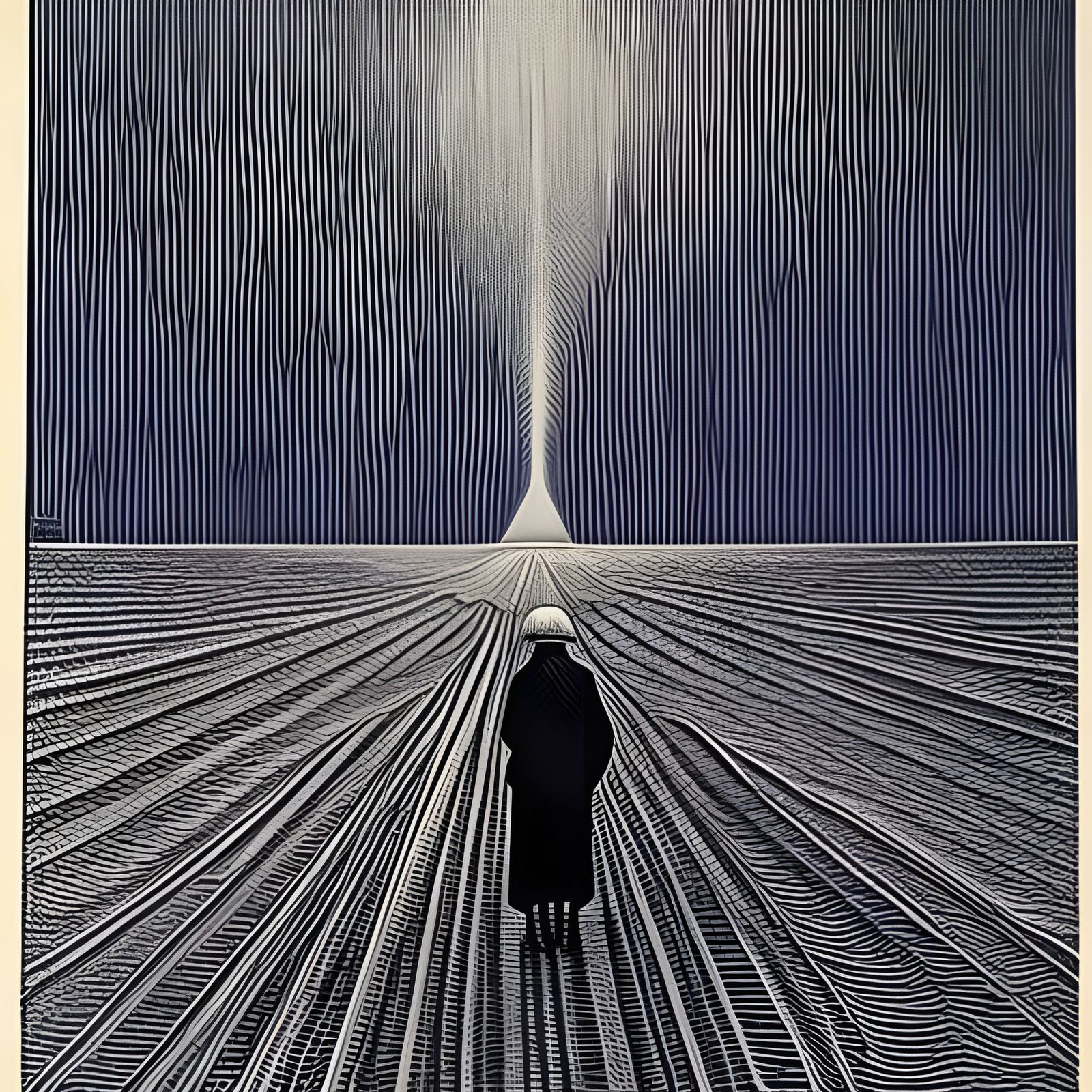 Monochrome Rendering of Lonely Figure as Pen Drawing