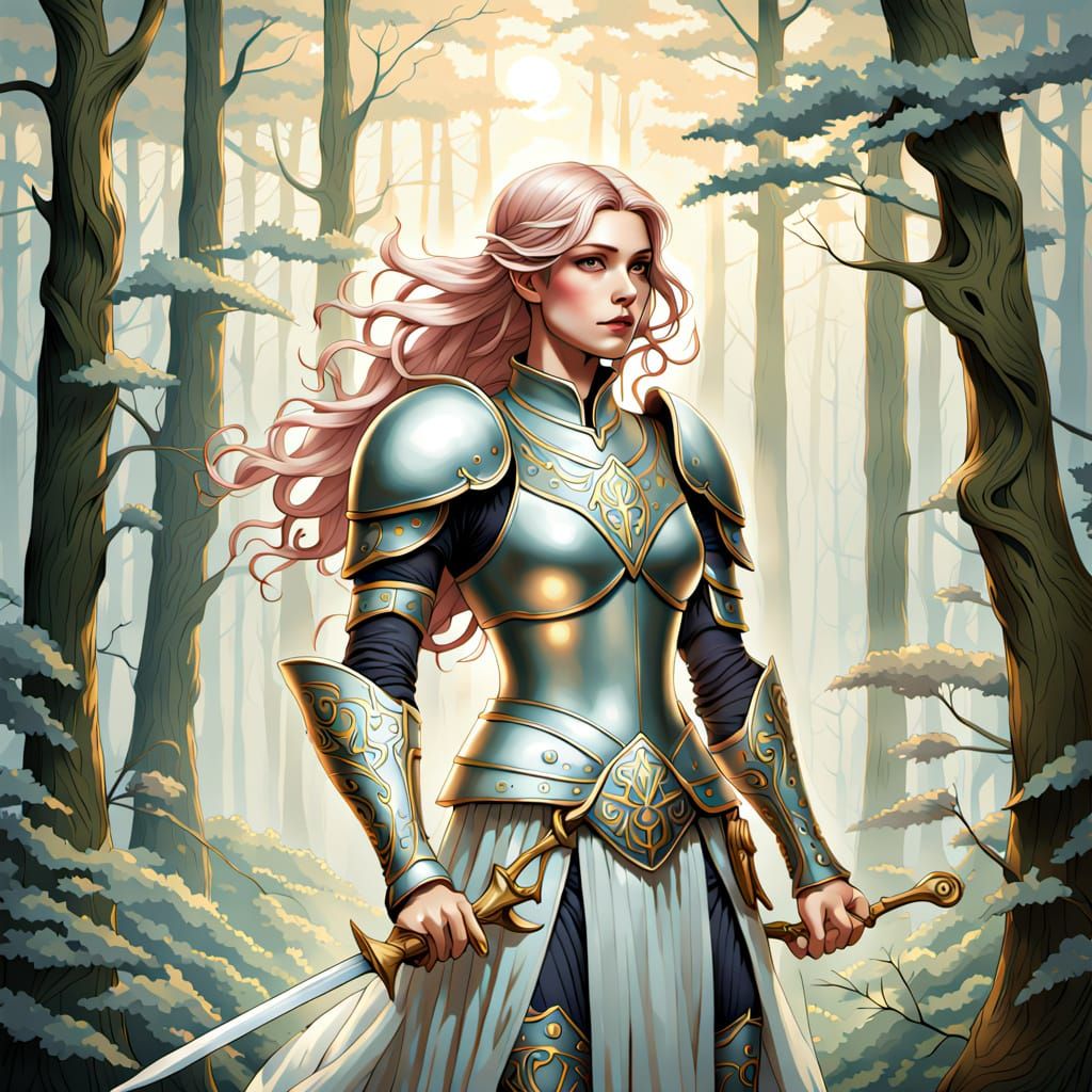 Art Nouveau Knight with Light Scimitar