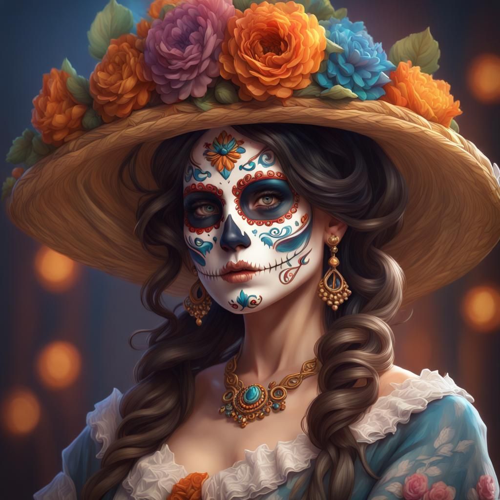 Dia de los Muertos Portrait in Art Nouveau Style