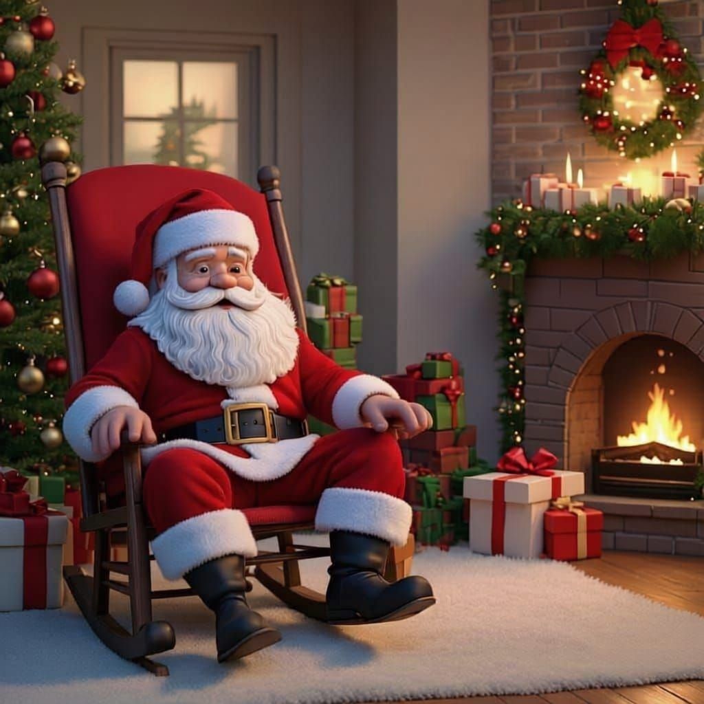 Santa Claus by a Christmas Tree in 3D
