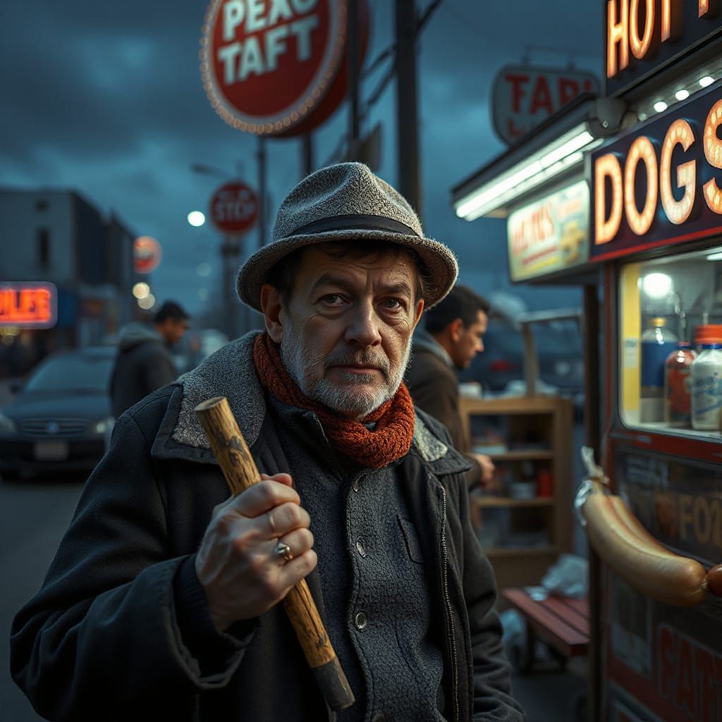 Hyperrealistic Man With a Stick in Hand