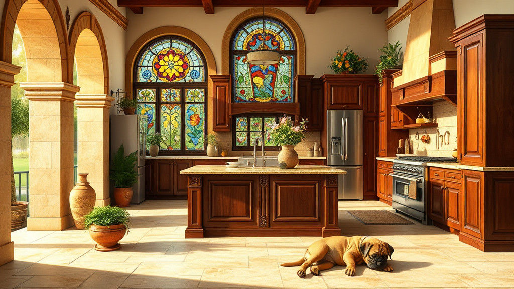 Italian Fantasy Kitchen with Stained Glass Window