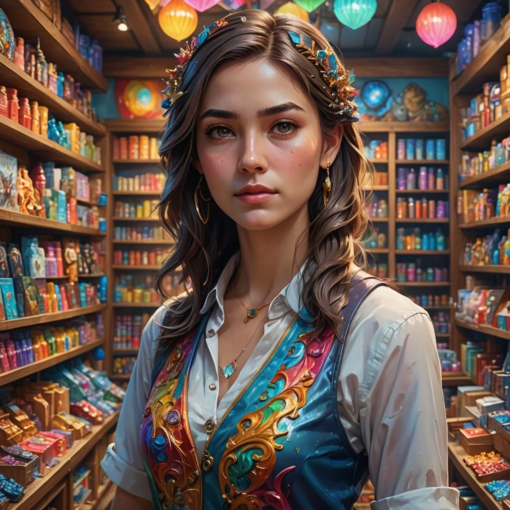 Fantasy Store Clerk in Hyperrealistic Style