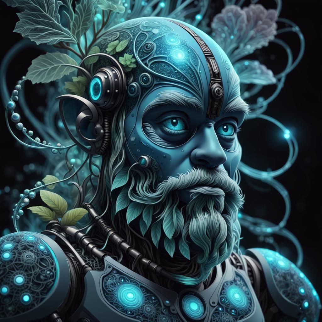 Bioluminescent Alien Dwarf Portrait in High-Tech Setting