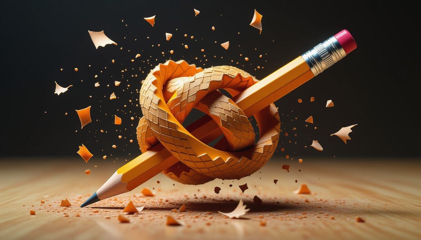 Surreal Pencil Knot Floating in Dynamic Pose