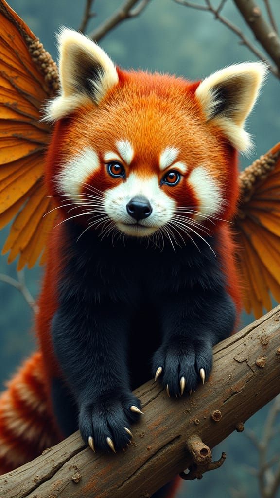 Red Panda with Cyberpunk Steampunk Wings
