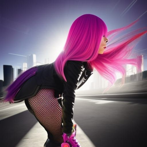Pink-Haired Skater Girl in Anime Art Style