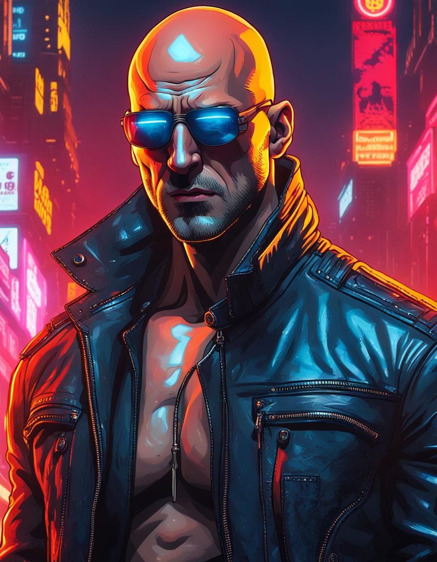 Muscular Man with Piercings in Cyberpunk 2099 Style