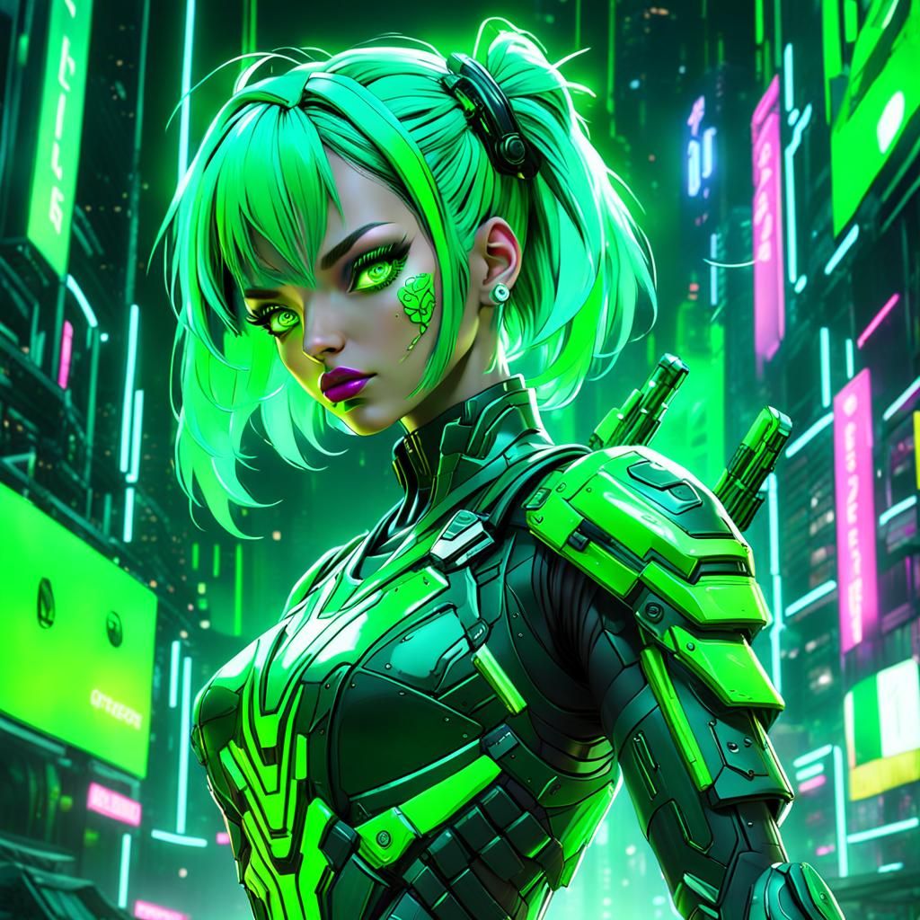 Neon Cyber Girl in Detailed Matte Painting