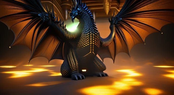 Black Dragon Oracle in Magical Temple